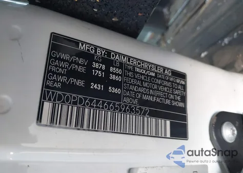 2006 Dodge Sprinter Van 2500 Shc из США, поврежденный, VIN WD0PD644665963572